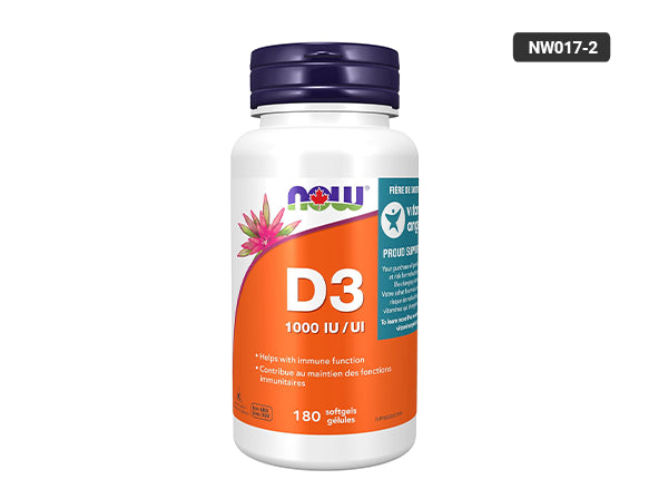 Premium Now Vitamin D3 1000IU from Canada, helping to support bones, improve immunity and assist in calcium absorption.